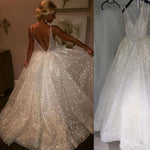 WD2101 Sparkle Sequins Bling Bling A Line Bridal Wedding Dresses V Neck Straps vestido de noiva gelinlik