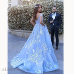 Dreamy Custom made Floral Lace A Line Wedding Dresses Princess Off the Shoulder Sky Blue Girls Formal prom Gown LP5580