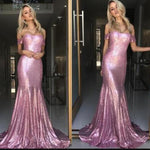 Hot Off the Shoulder Sequin Prom Dress Pink Mermaid Evening Dress Gown for Party 2020 LP6630