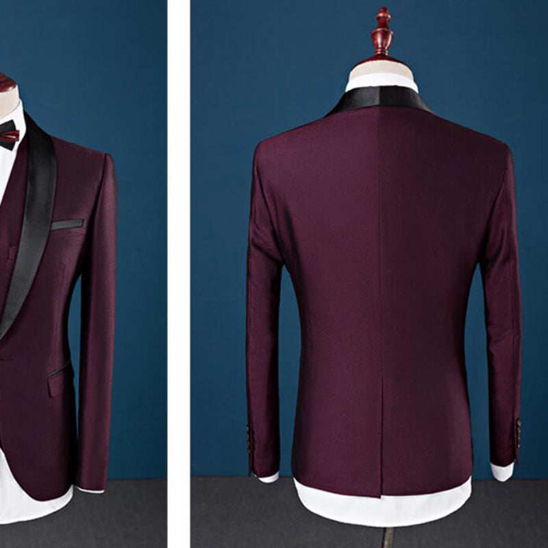 Suits Men costume homme mens suits Wine Tuxedos 2018 3 Pieces(Jacket+Vest+Pant)