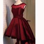Navy Scoop Neck High Low Prom Dress Short  A Line Satin Party Gown Girls Graduation Dress 2018