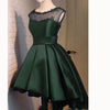 Navy Scoop Neck High Low Prom Dress Short  A Line Satin Party Gown Girls Graduation Dress 2018