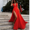 Gorgeous Red Dresses Prom Long Gown Sexy Split Deep V neck Evening Party Gown 2020