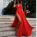 Gorgeous Red Dresses Prom Long Gown Sexy Split Deep V neck Evening Party Gown 2020