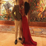 Bling Bling Sequin Prom Dress Red Evening Party Gown Slit Leg Spaghetti Straps vestido de festa