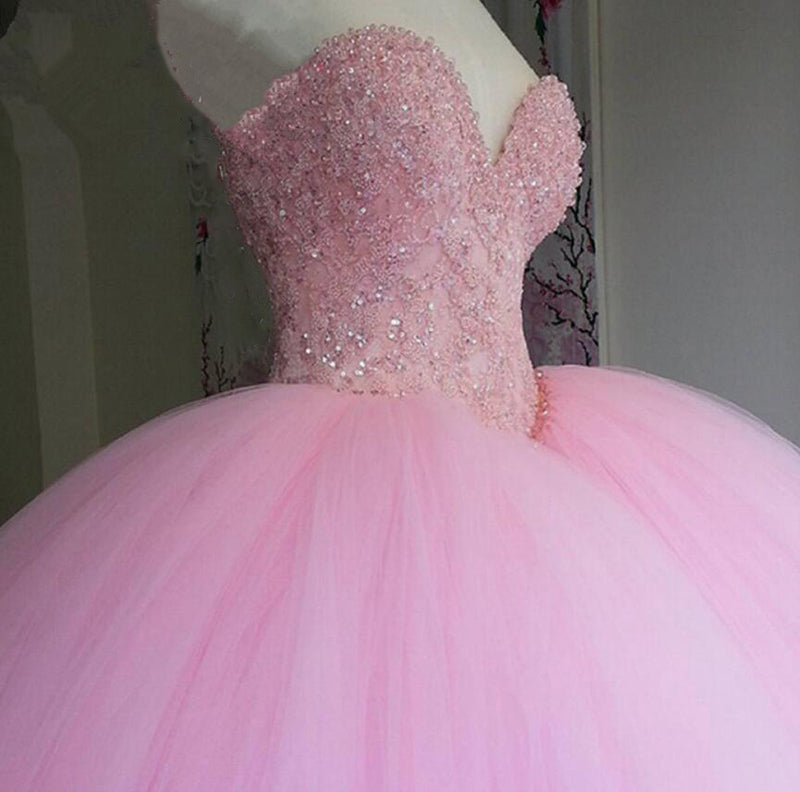 Pink  Quinceanera Dress Princess Corset Beaded Debutante Gown Sweet 16 Dress Wedding Gown