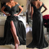 Off Shoulder Red Wine Lace Prom Dresses Long Sexy Slit Women Formal Gown  vestido de gala