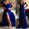 Off Shoulder Red Wine Lace Prom Dresses Long Sexy Slit Women Formal Gown  vestido de gala