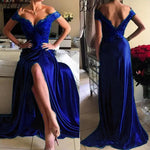 Off Shoulder Red Wine Lace Prom Dresses Long Sexy Slit Women Formal Gown  vestido de gala