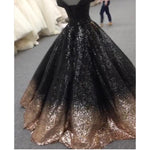 Bling Bling Sequins Gold/Black Ball Gown Prom Dresses Off Shoulder Formal Evening gown masquerade LP7752