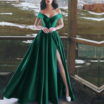 Sky Blue Off Shoulder Sexy Slit Prom dress 2018 A Line Formal Evening Long Dress for Party