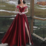 Sky Blue Off Shoulder Sexy Slit Prom dress 2018 A Line Formal Evening Long Dress for Party