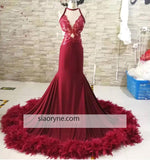 Royal Blue Halter Fitted Long Feather Prom Dress 2018 Luxury African Women Evening Gown LP2089