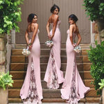 Chic Pink Lace  Bridesmaid Dresses Long Mermaid  Spaghetti Straps Backless Maid of the Honor Wedding Party Dresses Custom Made LP623