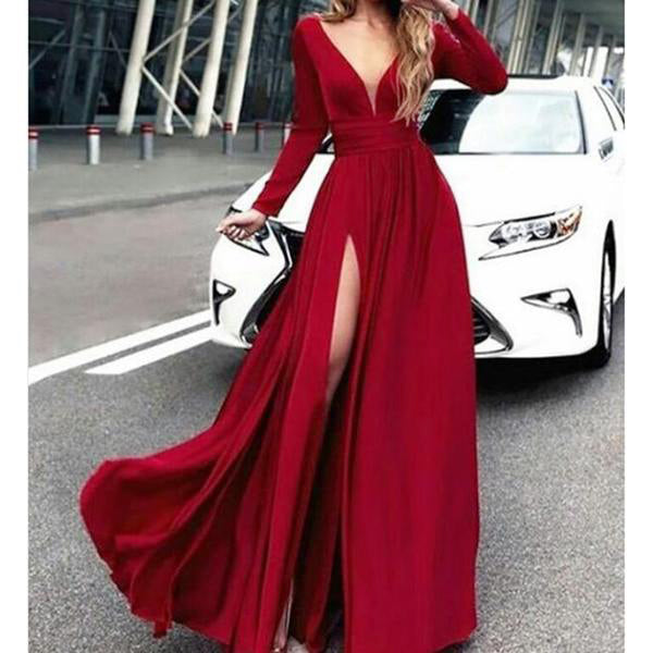 LP887 Emerald  Sexy Deep V Neck Long Sleeves Evening Dresses Long Formal Party Gowns ,floor Length Prom dresses women Ball Dress