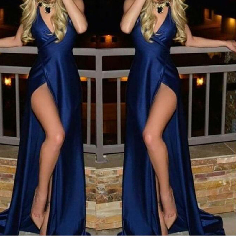 LP214 Sexy Royal Blue Long Prom Dress 2018 Women Evening Long Party Gown with Split Leg