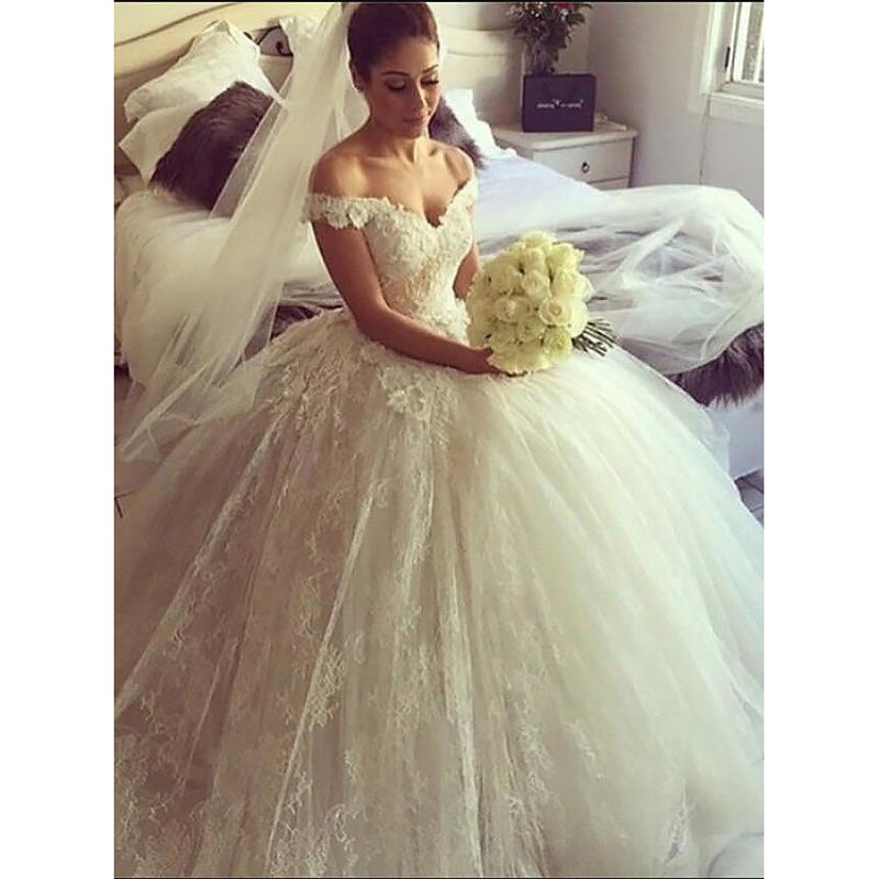 Vestido de novia elegante de cola de corte con encaje y tirantes Robe De Mariee 2020