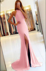 New Fitted Evening Dress Girls Pink Prom Ball Dress Formal Wear Wedding Guest Gown with Sexy Slit
