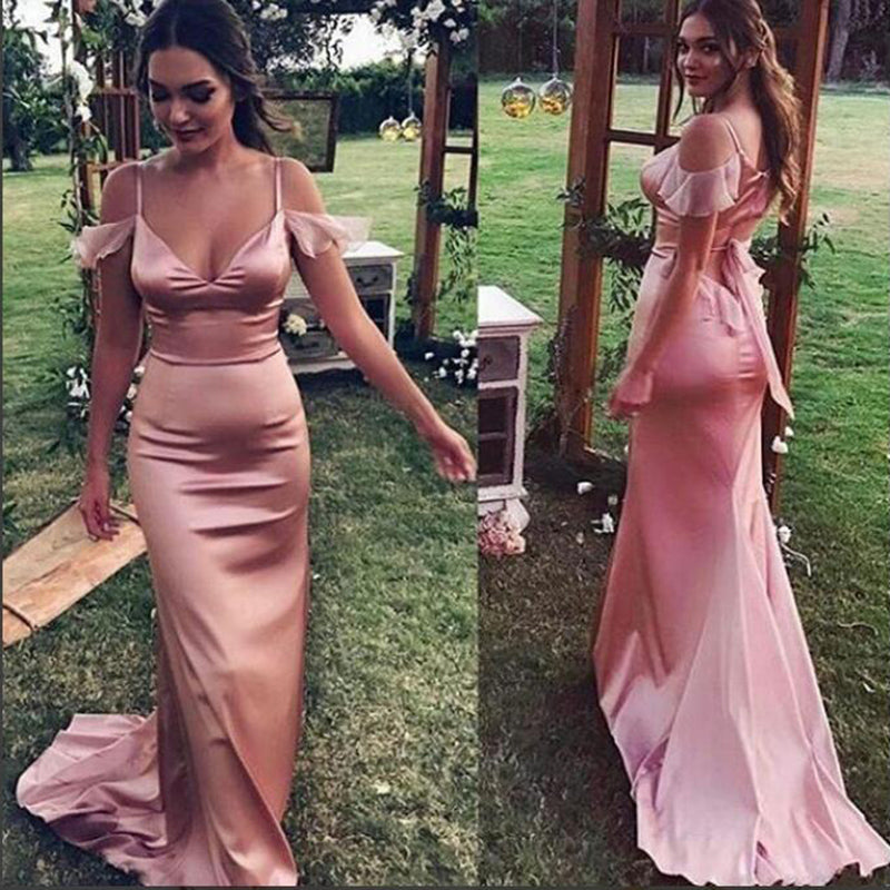 Stylish Pink Long Cold Shoulder Evening Dress Women Formal Prom Gown LP632