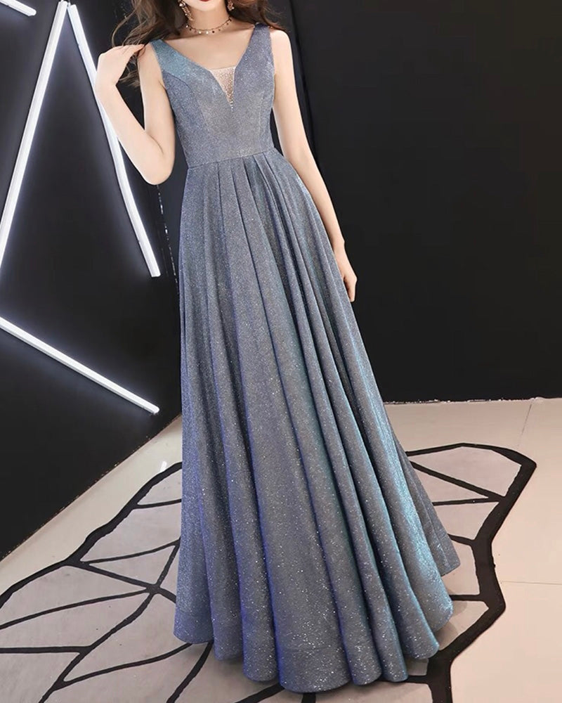 Bling Bling Silver Gray  Elegant Women Evening Long Dresses for Party PL141