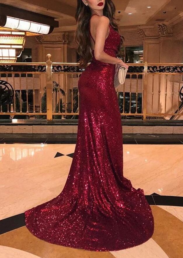 Sexy Mermaid Bling Bling Sequins Evening  Dresses Long with Split burgundy/Gold/Blue PL33650