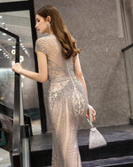 Champagne Long Mermaid Prom Dresses with Full Beading vestido de fiesta PL5476