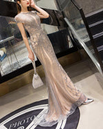 Champagne Long Mermaid Prom Dresses with Full Beading vestido de fiesta PL5476