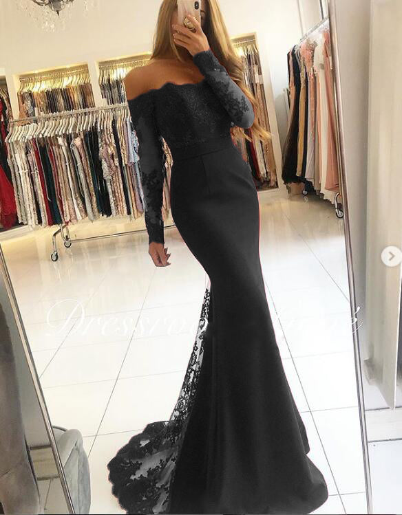Burgundy/Blue Women Long Sleeves Lace MermaidEvening  Prom Dresses Long PL2145