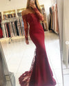 Burgundy/Blue Women Long Sleeves Lace MermaidEvening  Prom Dresses Long PL2145