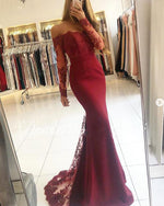 Burgundy/Blue Women Long Sleeves Lace MermaidEvening  Prom Dresses Long PL2145