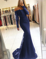 Burgundy/Blue Women Long Sleeves Lace MermaidEvening  Prom Dresses Long PL2145