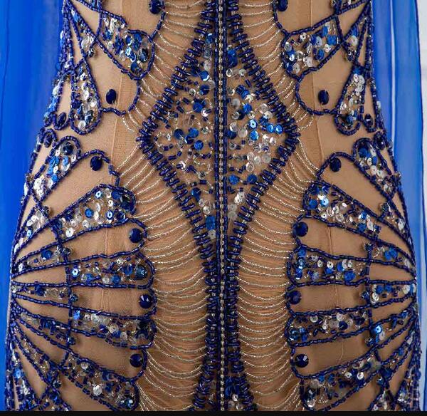 Siaoryne Fabulous Royal Blue Cape Fitted Long Women Evening Gown 2020 with Rhinestone Full Embroidery PL4455