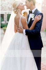 WD2101 Sparkle Sequins Bling Bling A Line Bridal Wedding Dresses V Neck Straps vestido de noiva gelinlik