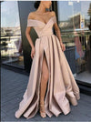 Elegant  Yellow/Wine Red Off the Shoulder Satin A Line Formal Long Gowns  for Prom PL6741