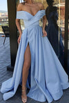 Elegant  Yellow/Wine Red Off the Shoulder Satin A Line Formal Long Gowns  for Prom PL6741