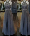 New Halter Women Gray Tulle Stones Beaded Long Prom Dresses 2020 Slit Leg  PL6321