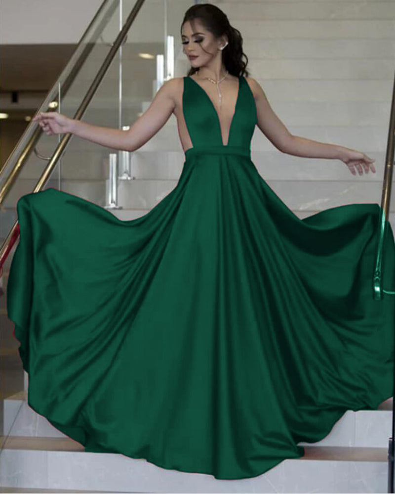 Siaoryne Emerald Green Sexy Deep V Neck Long Evening Dresses ,Satin Chiffon Women Formal Gowns 2020 LP1115