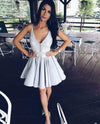 Cute V Neck Lace Gray Short Prom Gown Junior Graduation Homecoming Party Dresses for Girls SP1118