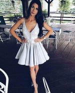 Cute V Neck Lace Gray Short Prom Gown Junior Graduation Homecoming Party Dresses for Girls SP1118