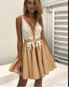 Cute V Neck Lace Gray Short Prom Gown Junior Graduation Homecoming Party Dresses for Girls SP1118