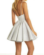 Cute V Neck Lace Gray Short Prom Gown Junior Graduation Homecoming Party Dresses for Girls SP1118