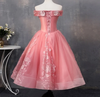 Off the Shoulder Lace Pink Short Prom Ball Gown Wedding Party Dress Dresses SP1171
