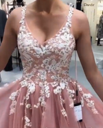 Gorgeous Dust Rose Pink White Lace Formal Evening  Prom Dress for Women with Straps  LP1204