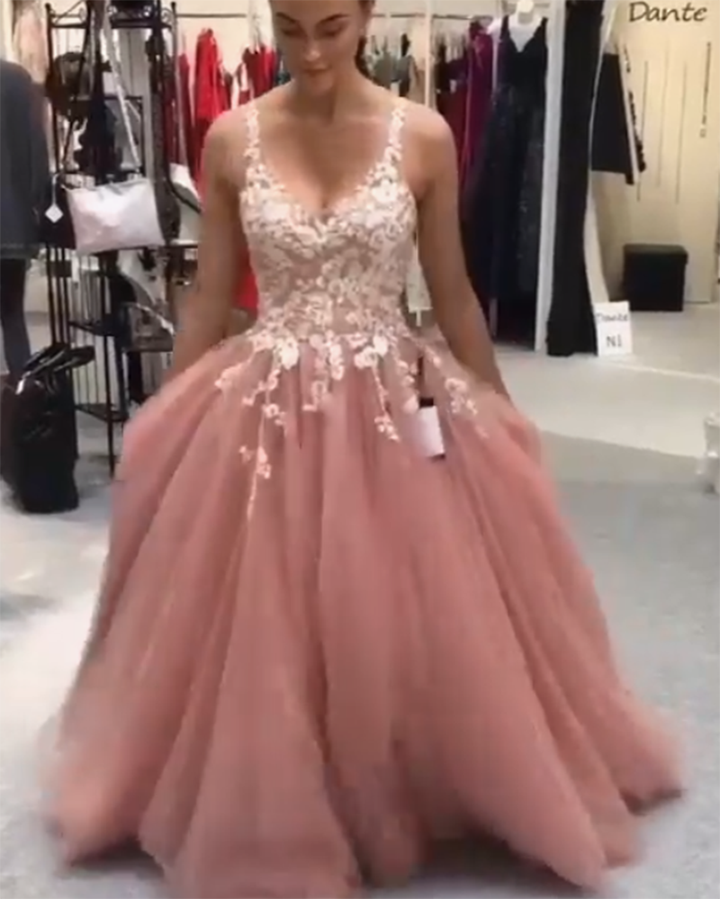 Gorgeous Dust Rose Pink White Lace Formal Evening  Prom Dress for Women with Straps  LP1204