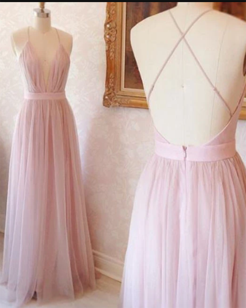 Halter Sexy Deep V Neck Pink Wedding Party Dress Floor Length Women Bridesmaid Dresses Long