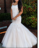 On sale Ivory/champagne Two Tune Mermaid/Trumpet Prom dresses Lace Long with Straps