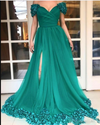 Off Shoulder 3D Handamde Flowers Women Formal Outfits Long Prom Evening Dress with Split