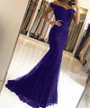 Women Formal Mermaid Lace Purple Prom Dresses Long PL2210