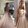 Gorgeous Burgundy /Rose Gold Sequined Prom Formal Dresses 2022 V Neck Sparkling Sequin A-line Backless Prom Party Dresses Robe De Soiree LP1221