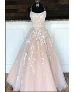 Fashion Lace up Back Long Prom Dress with Applique Lace, Long Formal Evening Dress